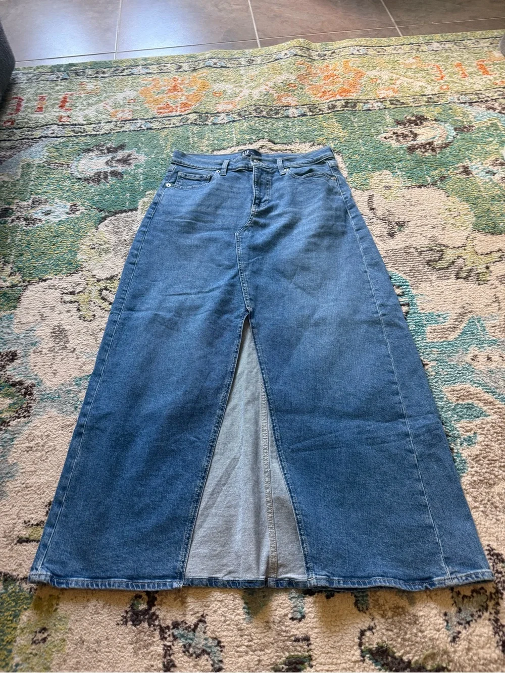 GAP Denim Maxi Skirt Women’s Size 6 Blue High Rise Front Slit A-Line Jean Skirt - Picture 3 of 8
